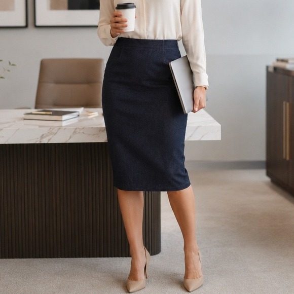 Evan-Picone Dresses & Skirts - Evan-Picone Denim Look Pencil Skirt Career Office Midi Stretch Size 8 Minimalist